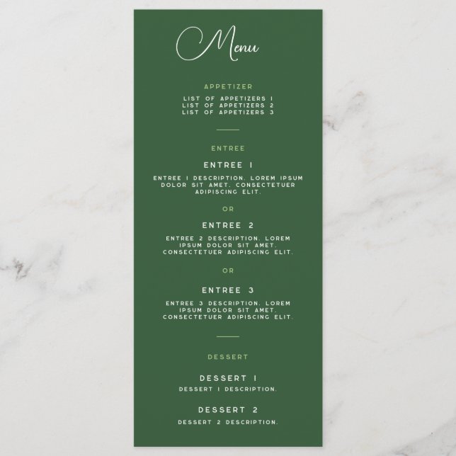 Menu Card - Wrightsville Manor Suite (Front)
