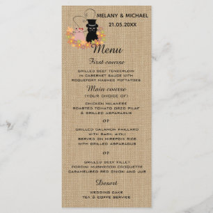 Menu Caricature florale drôle chats en amour burlap car