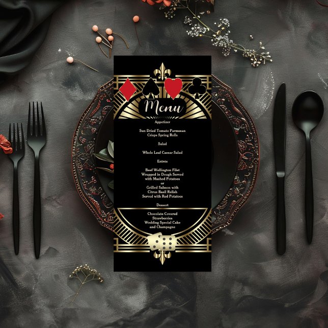 Menu CasinoGold Black Art Déco Roaring Mariage des anné (Créateur téléchargé)