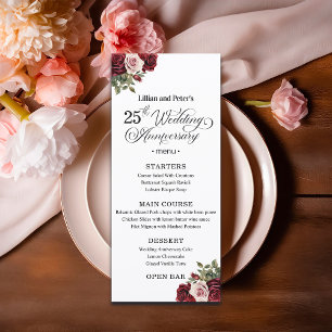 Menu Célébration de mariage de 25 ans avec des fleurs é