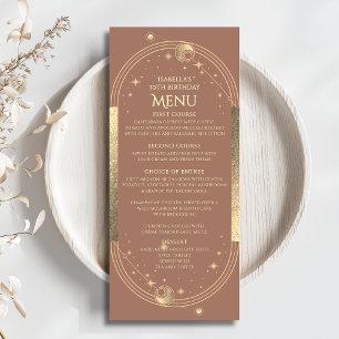 Menu Celestial Mocha Gold Sun Moon Stars 30e anniversai
