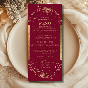 Menu Celestial Red Gold Sun Moon Stars 30e anniversaire