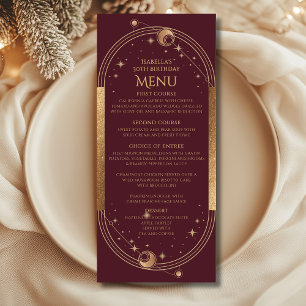Menu Celestial Red Gold Sun Moon Stars 30e anniversaire