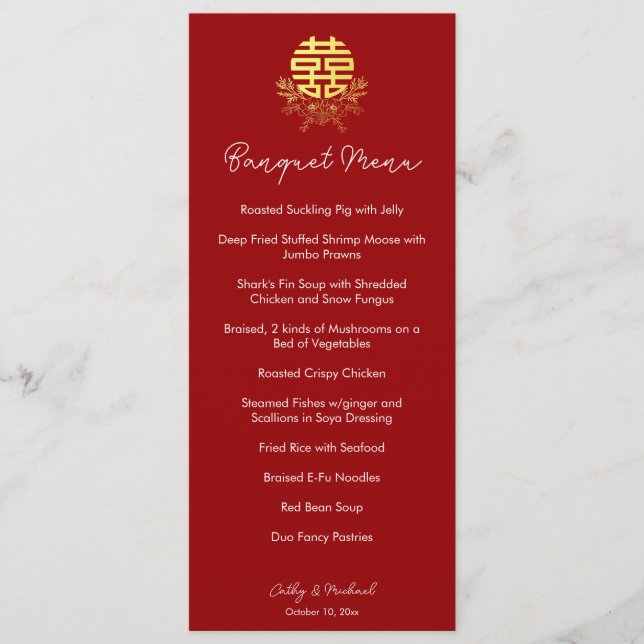 Menu Cercle double bonheur fleur mariage chinois (Devant)