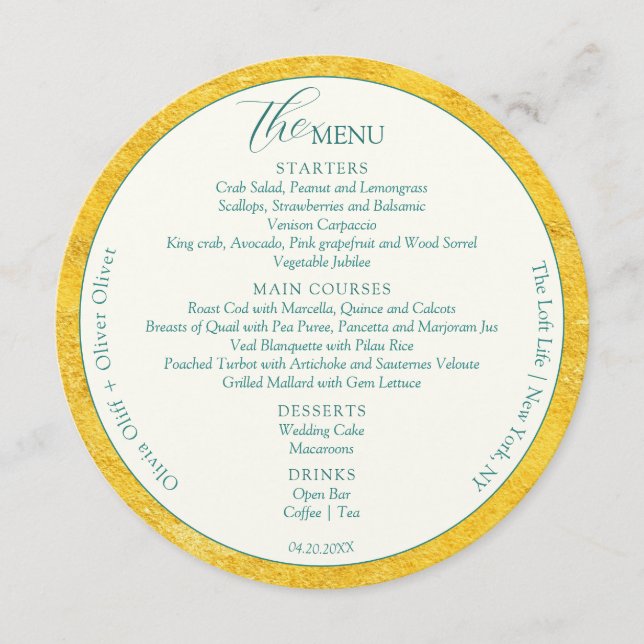 Menu Cercle Mariage d'or jaune (Devant)