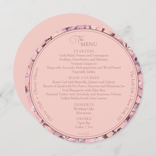 Menu Cercle Mariage Peach Romance (Devant / Derrière)