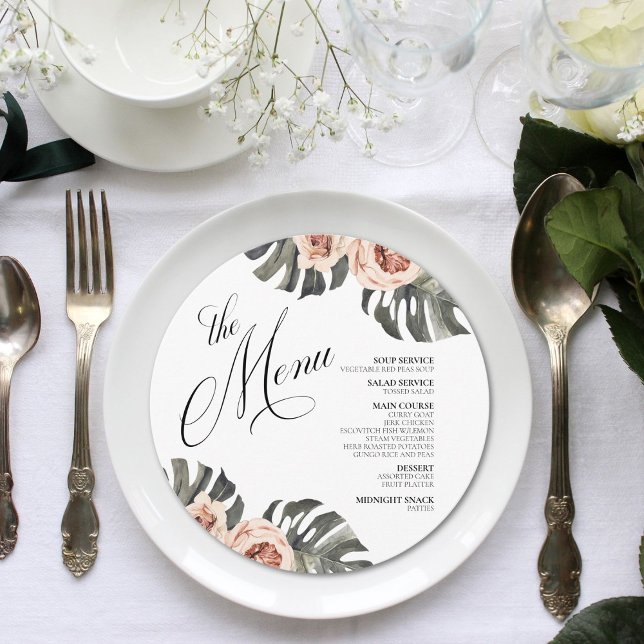 Menu Cercle Palm Noir (Unique round wedding menu with a modern tropical theme. Perfect for your destination nuptials.)