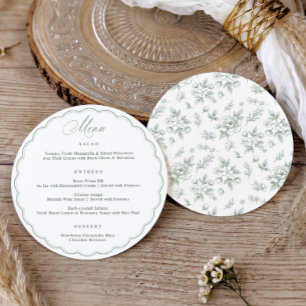 Menu Cercle Scallopé de Mariage Vert Sauge Vintage