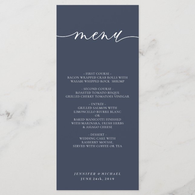 Menu Cérémonie de Mariage simple moderne de la Marine (Devant)