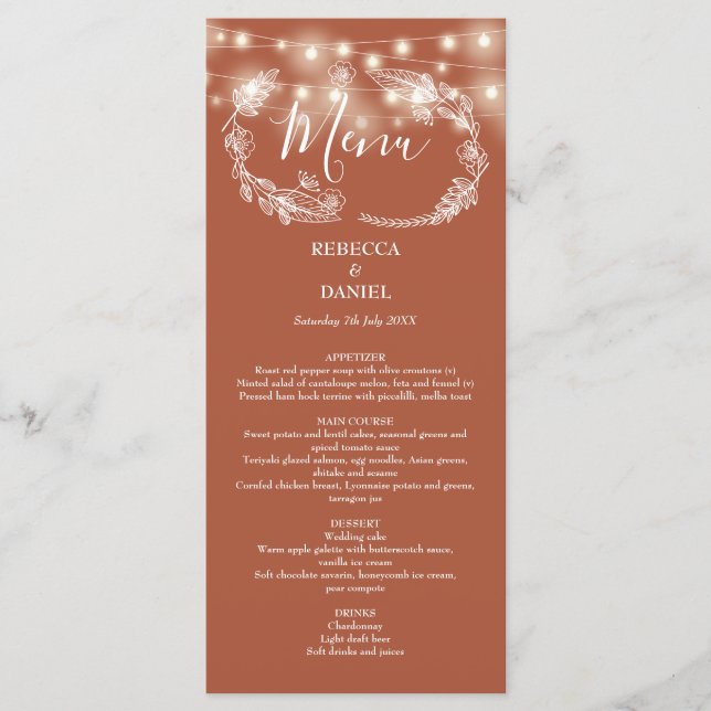 Menu Chaîne Lights Floral Terracotta Mariage (Devant)