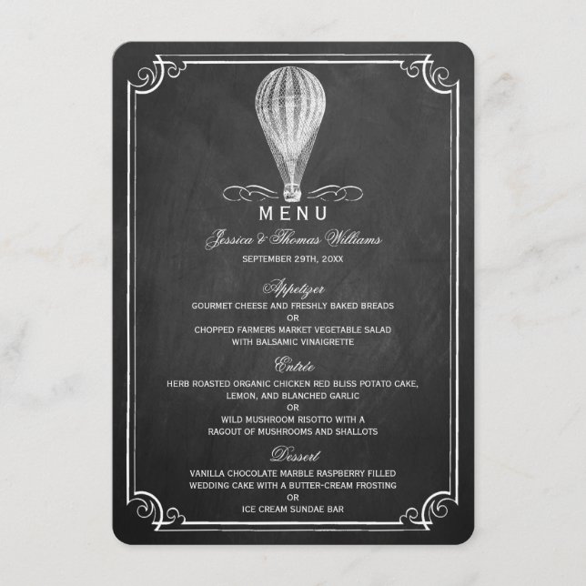 Menu Chalkboard Hot Air Balloon Collection Mariage (Devant)