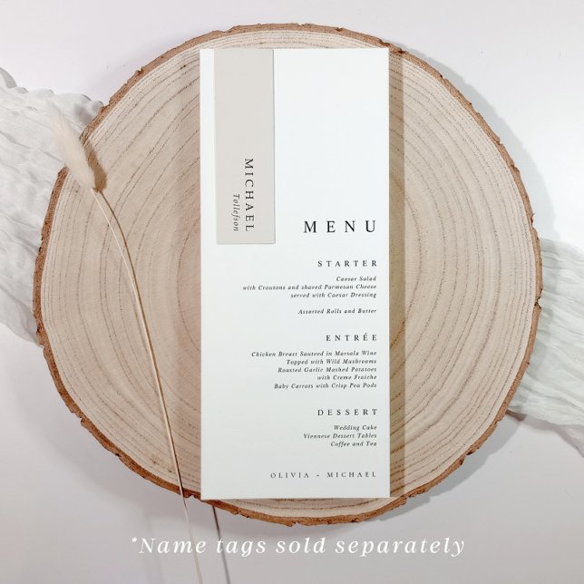Menu Chambre minimaliste moderne pour le nom Tags Maria (Elegant minimalist wedding menus with room at the top for name tag / name card (sold separately))