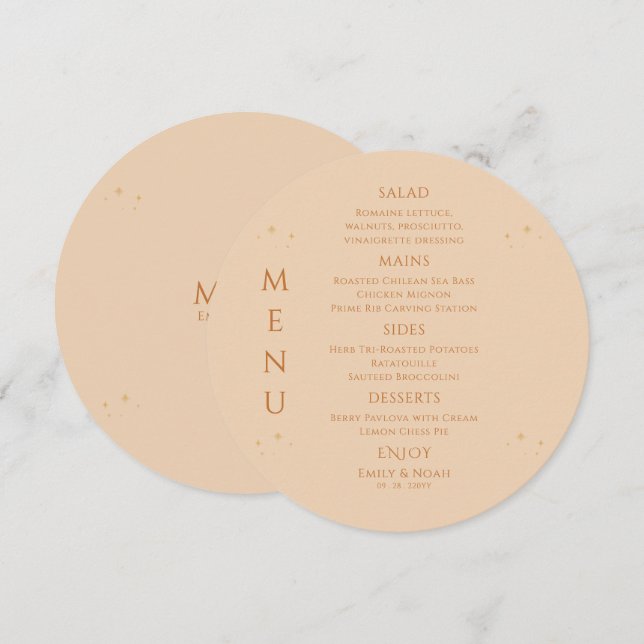 Menu Champagne céleste Gold Sun Moon Stars Mariage (Devant / Derrière)