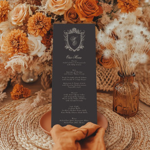 Menu Charcoal Crest Vintage Beige Antique Mariage