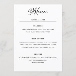 Menu Charme mariage Calligraphie noir et blanc