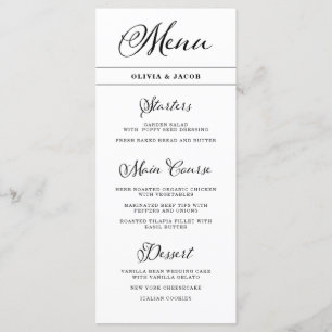 Menu Charme mariage Calligraphie noir et blanc