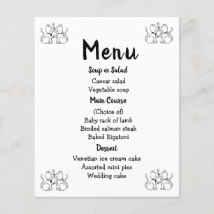 Menu Chats Noir Blanc Mariage Party Kitty Moderne