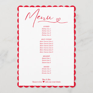 Menu Cheers To Love Simple Red Heart Script Mariage