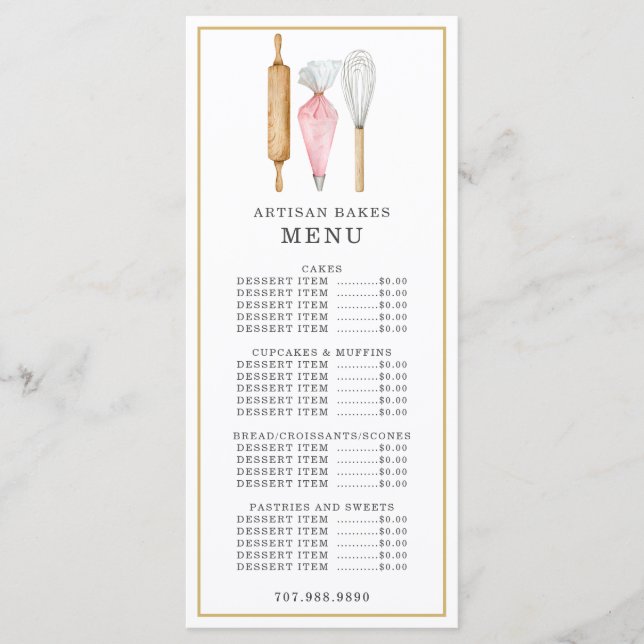 Menu Chef Pâtissier Aquarelle Ustensiles de Cuisine  (Devant)