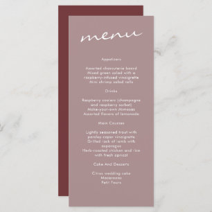 Menu Chic cannelle et Dusty Rose minimaliste Mariage
