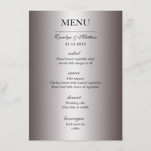 Menu chic élégant de noces d'argent (Devant)
