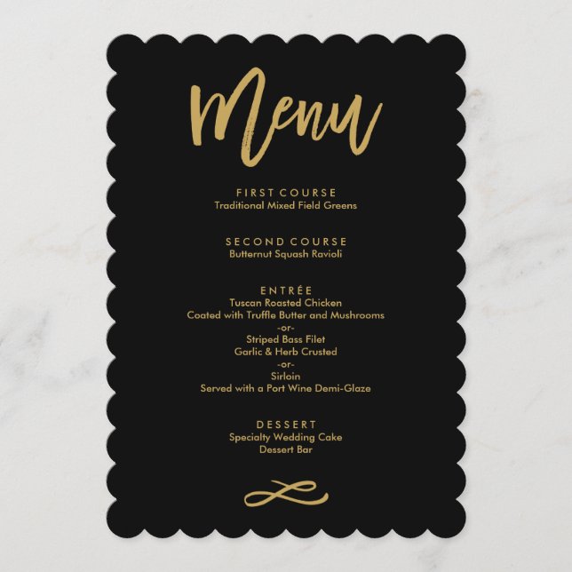 Menu Chic Hand Lettré or et Mariage noir (Devant)