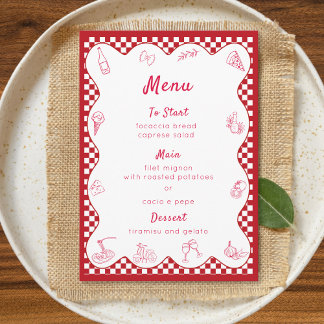 Menu Chic intemporel italien à thème rouge À damiers Ma