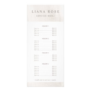 Menu Chic Marbre blanc Salon et Spa Tarifs