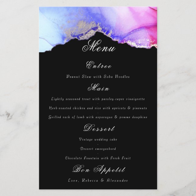 Menu Chic Mariage noir violet (Devant)