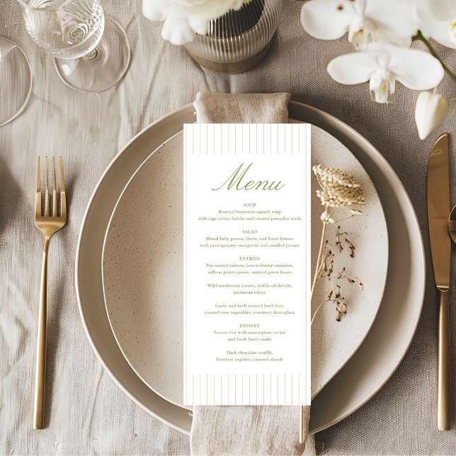 Menu Chic Minimalist Stripe Green Wedding (Créateur téléchargé)