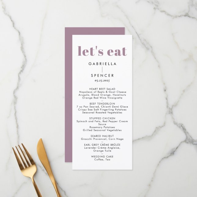 Menu Chic moderne Dusty violet Mariage Monogramme (Devant/Arrière en situation)