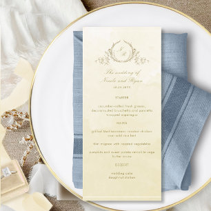 Menu Chic Monogramme Mariage Champagne Crème Aquarelle