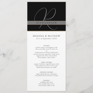 Menu Chic Monogramme Mariage noir noir blanc
