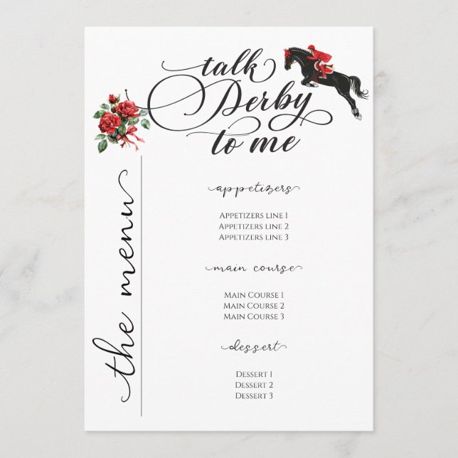 Menu Chic Parler Derby Me Course Horse Party Equestrio (Devant)