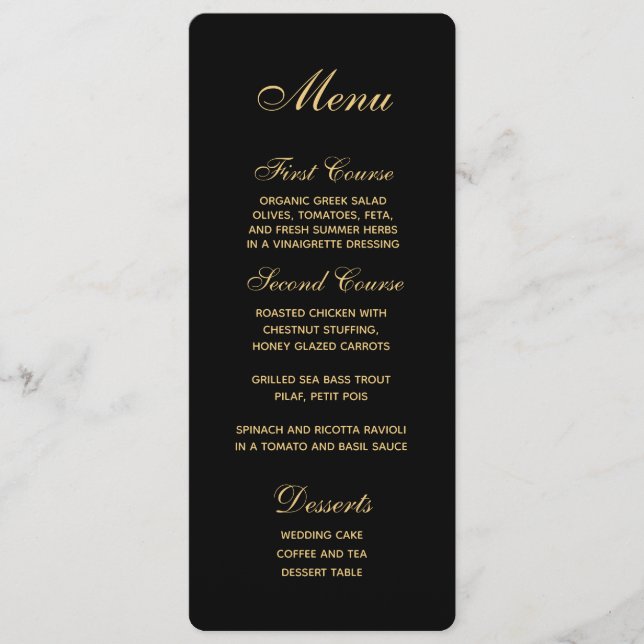Menu Chic Script Black Gold Mariage (Devant)