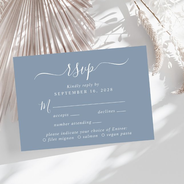 Menu Chic Script Choix Dusty Blue Wedding RSVP (Créateur téléchargé)