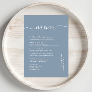 Menu Chic Script Dusty Blue Wedding Réception