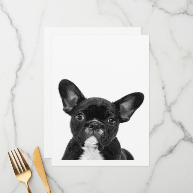 Menu Chien adorable | Black French Bulldog Face (Devant/Arrière en situation)