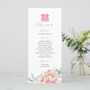 Menu Chine Élégant Double Bonheur Peonies Mariage M