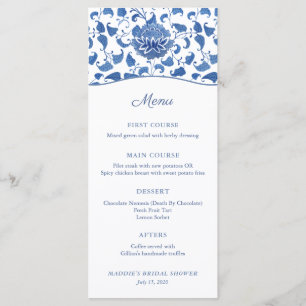 Menu Chinoiserie Chic Wedding shower Bleu Et Blanc