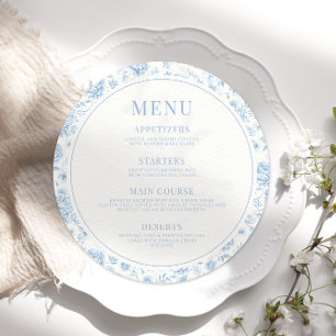 Menu Chinoiserie mariage ronde en porcelaine florale bl