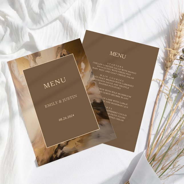 Menu Chocolat d'or moderne Mariage d'aquarelle artistiq (Créateur téléchargé)