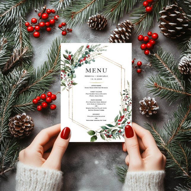 Menu Christmas Red Berries Winter Greenery Wedding (Créateur téléchargé)