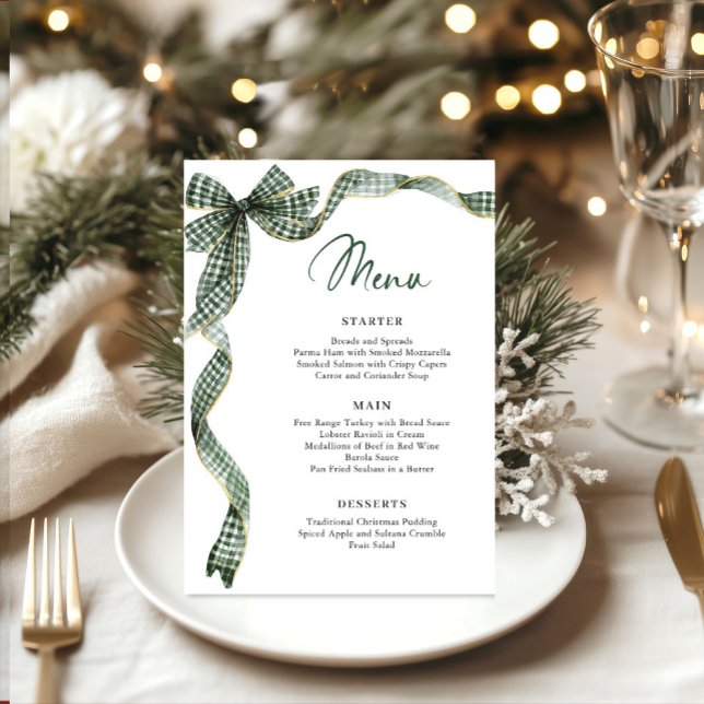 Menu Christmas Whimsical Funky Green Bow Dinner Party (Créateur téléchargé)