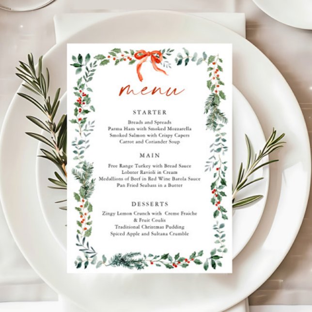 Menu Christmas Whimsical Red Bow Wreath Dinner Party (Créateur téléchargé)