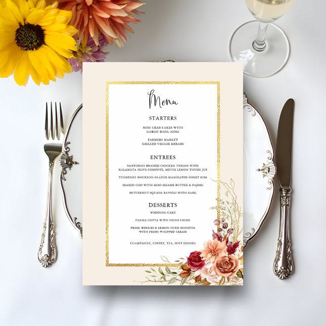 Menu Chute dorée Terracotta Floral (Créateur téléchargé)