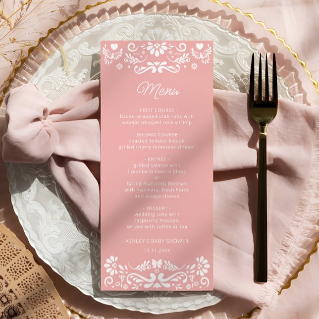 Menu Cielito Lindo Baby shower rose mexicain (Créateur téléchargé)
