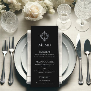 Menu Cimier noir Elegant Vintage gris Mariage