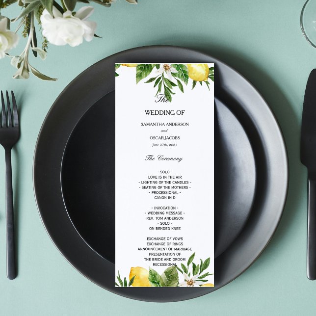 Menu Citrons jaunes et feuille d'aquarelle moderne  (Créateur téléchargé)