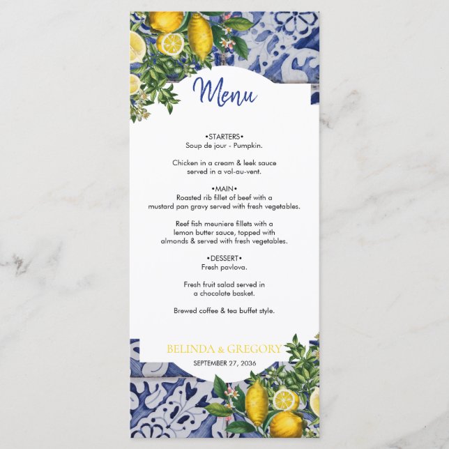 Menu Citrons méditerranéens Portugais Mariage (Devant)